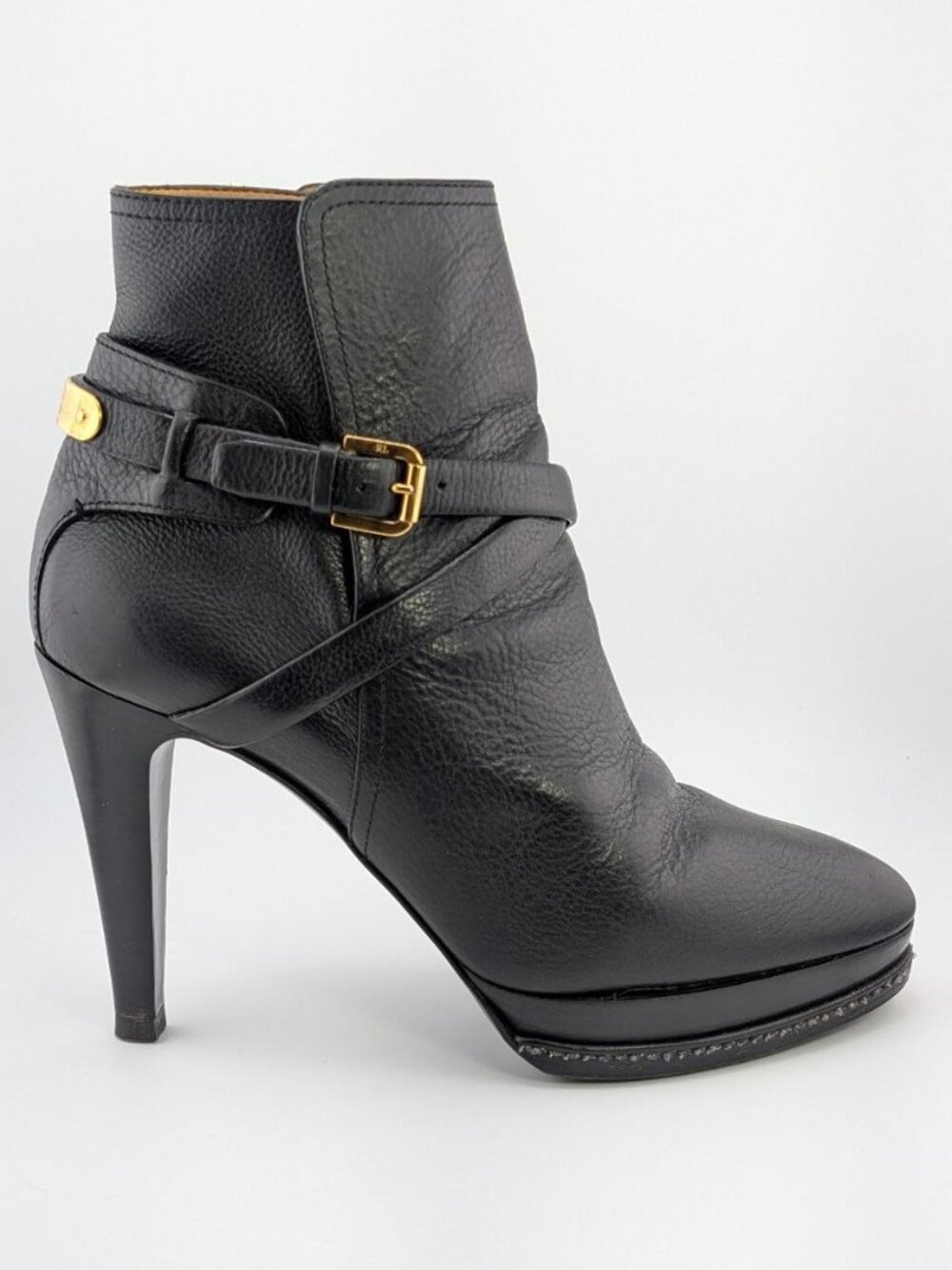 Ralph Lauren Collection Naima Black Leather Ankle Boots Italy 39.5 Fits US 8-8.5